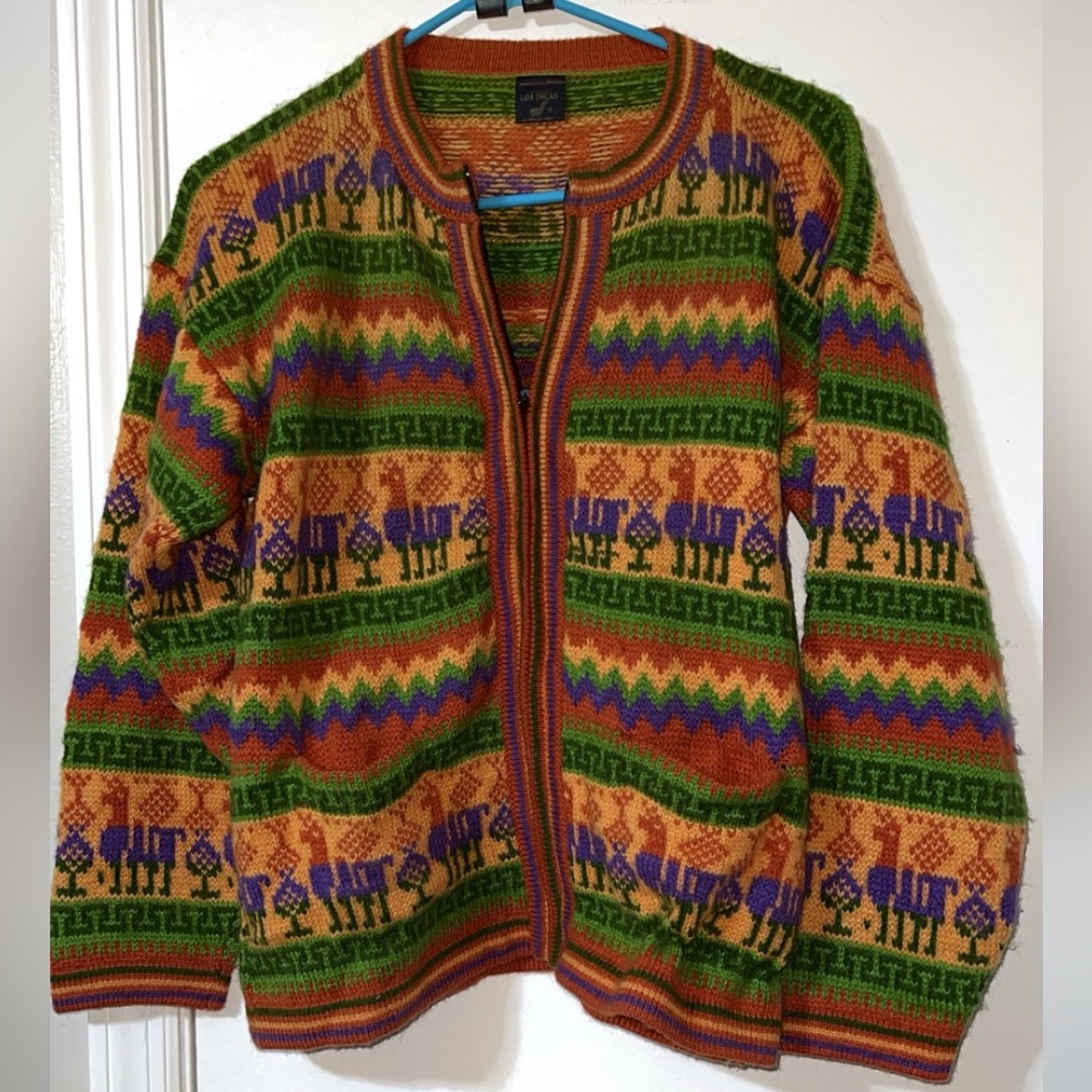 artesania los incas Colorful Green and orange alpaca 100% sweater